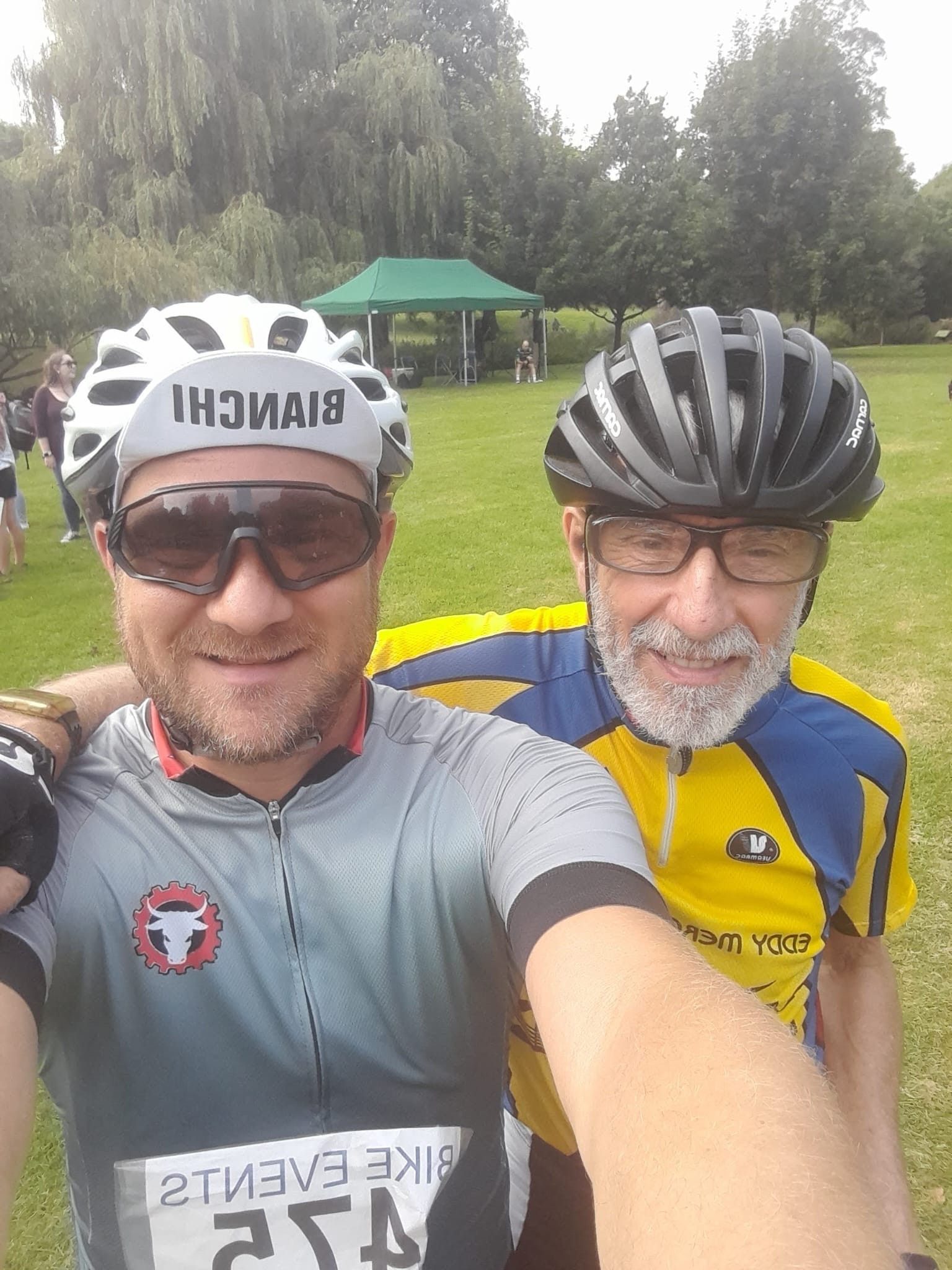 Eddie with his son and cycling partner, Ray